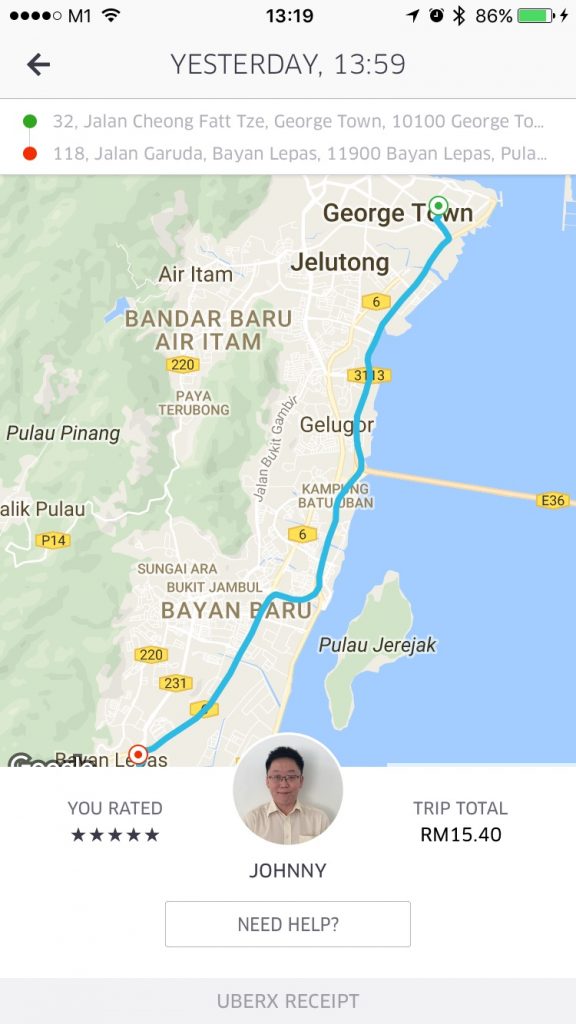 Last Uber Ride In Penang
