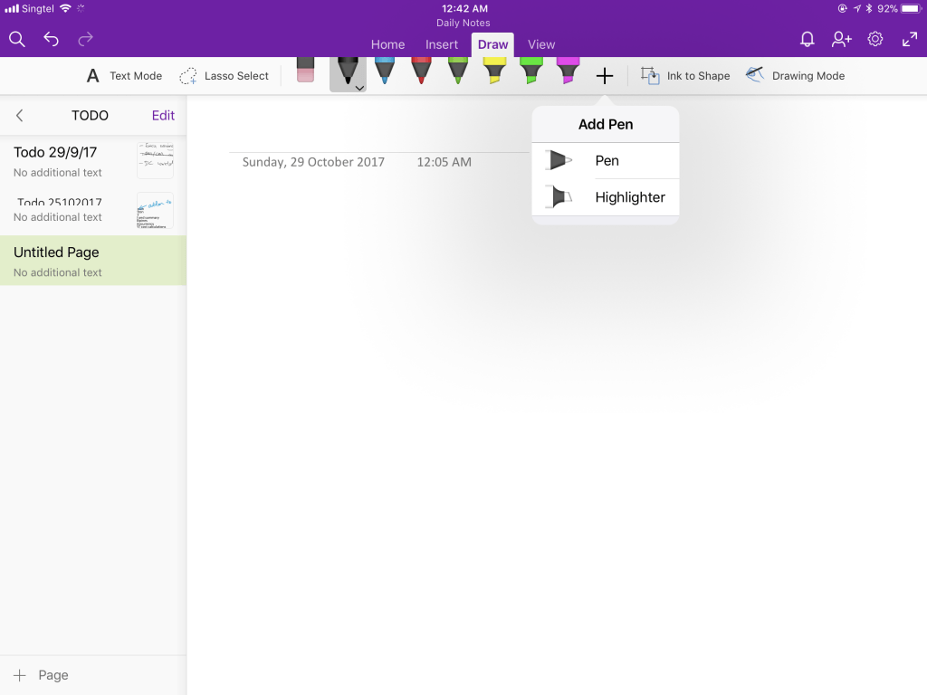 Microsoft OneNote - Adding more pens and highlighters to the palette